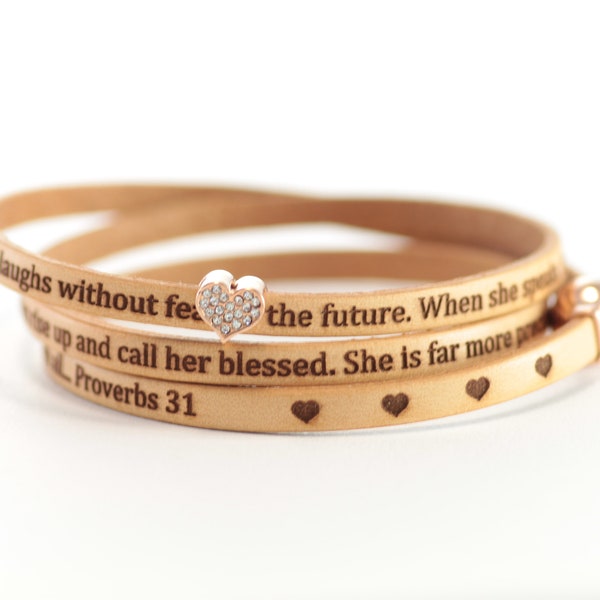 Proverbs 31 Leather Wrap, Scripture Bracelet, Christian, Jewish Gift, Mother’s Day Gift, Inspirational Jewelry