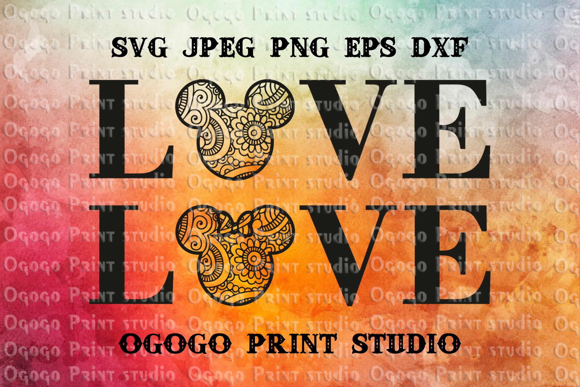 Mandala Style Love Svg Mickey Svg Minnie Svg Zentangle Svg Etsy