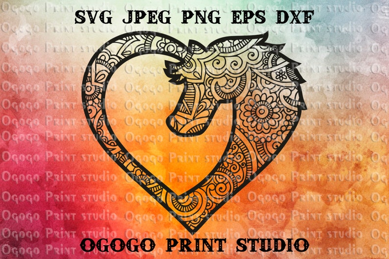 Download Card Making Stationery Materials Mandala Style Horse Svg Zentangle Svg Vector Graphic Doodle Art Cnc Plasma Cricut Cut Files Heart Svg Laser Cut Silhouette File