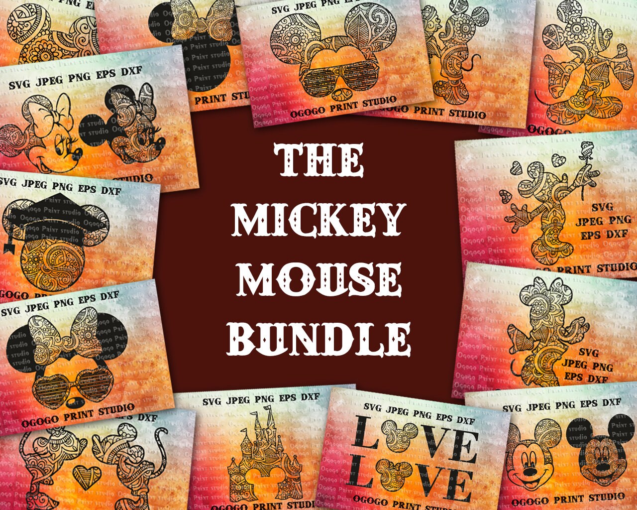 Download Mandala style Mickey Mouse Svg Bundle Zentangle Svg Mouse ...