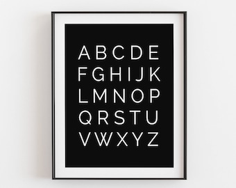 Black White Alphabet Print | Nursery Art | Black and White Alphabet Poster | School Alphabet