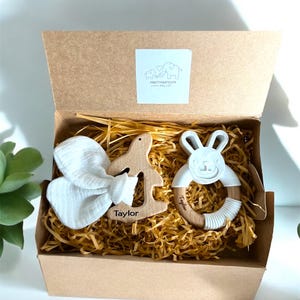 personalisierte Hase Spielzeug, Osterkorb Geschenkidee, Silikon Hase Beißring, Hase Ring Spielzeug