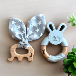 Personalisiertes Baby Geschenk, Patenkind Geschenk, Elefant Beißring, einzigartiges Baby Jungen Geschenk zur Geburt