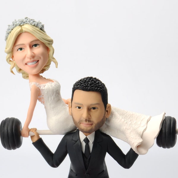 weight lifting caketopper custom caketopper wedding topper bobblehead  cak topper  bobble headcake topper with pets Personalized custom pets