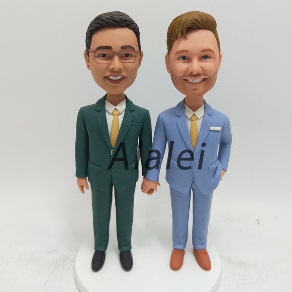 Gay bobble head Gay Wedding Toppers , 2 grooms cake topper,Custom bobblehead,gay cake topper,gay cake,gay wedding  Custom coupple bobblehead