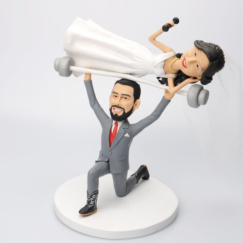 Weight lifting cake topper,Anniversary Giftr Weight lifting bride Anniversary Gift for Couple caketoppers shops for wedding Custom bobblehead