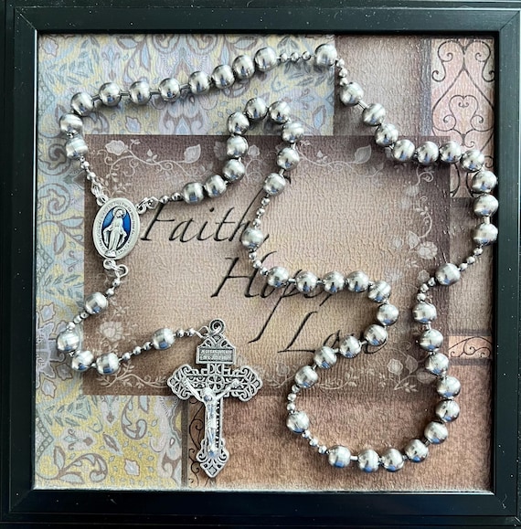 Stainless Steel Large 8mm Beads, Ball Chain Catholic Rosary With