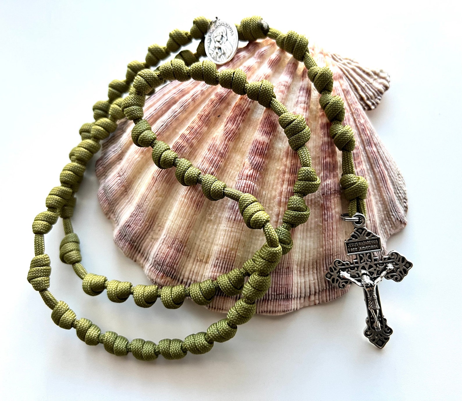 Moss Knotted Catholic Rosary Rope With Silver Pardon Crucifix. Choice ...