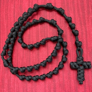 Solid Black Knotted Catholic Rosary Rope for the Simpleton. All 550 Paracord image 2