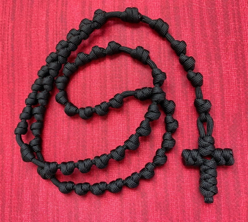 Solid Black Knotted Catholic Rosary Rope for the Simpleton. All 550 Paracord image 2
