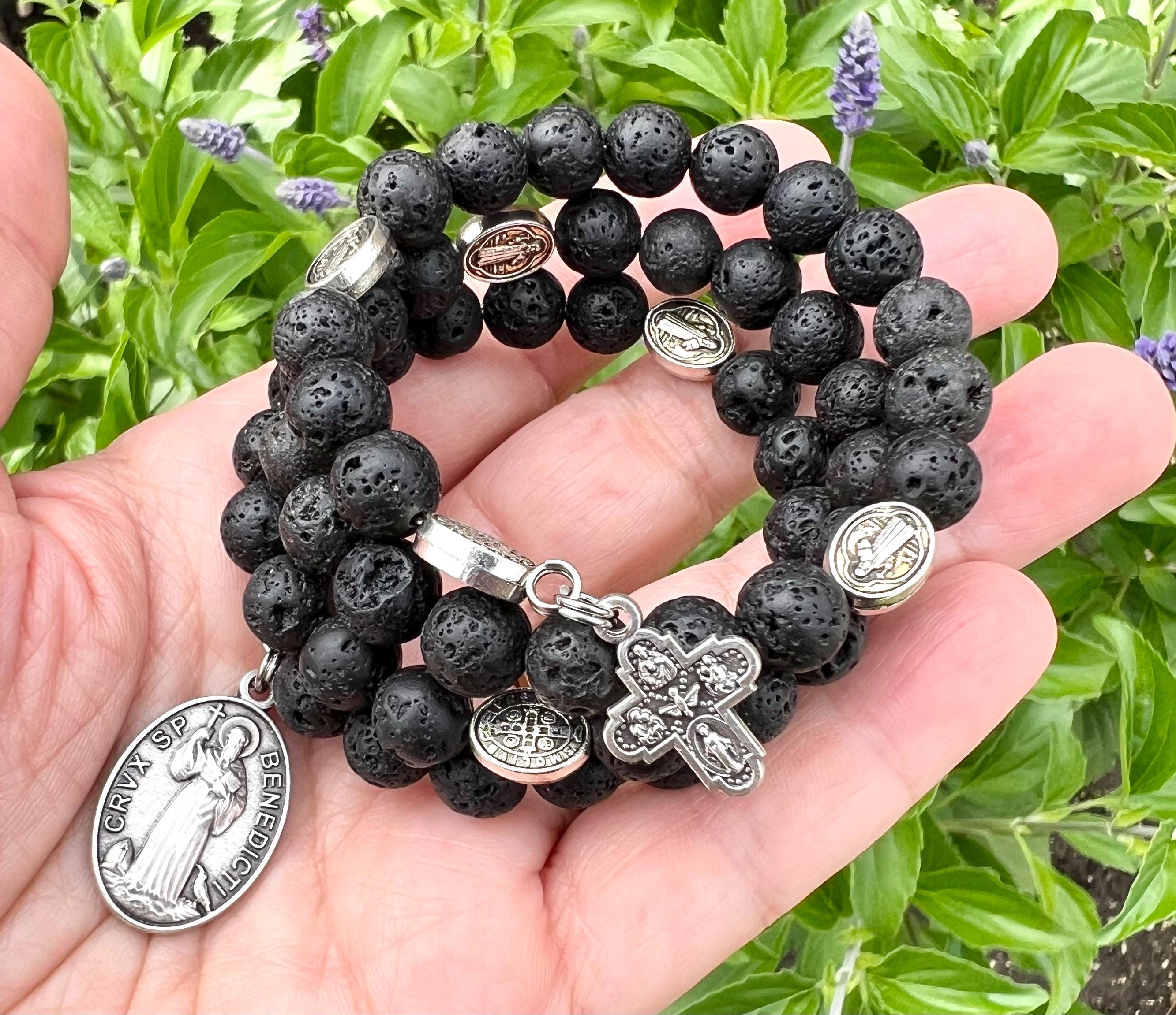 Lava Stone Rosary Bracelet W/stainless Steel Memory Wire. Four Way