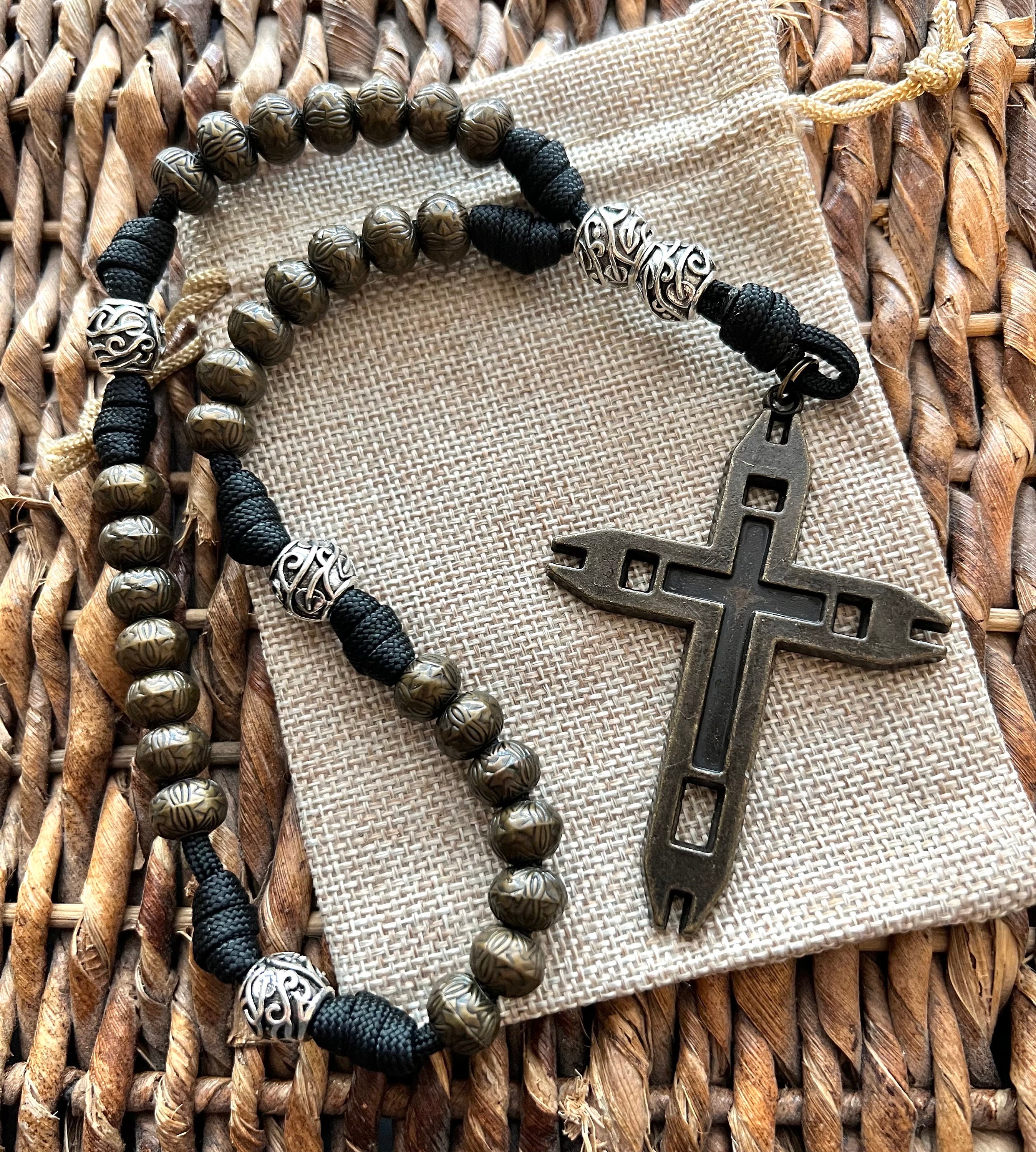 Bronze Anglican Rosary With Large Metal Cross. 10mm Textured CCB