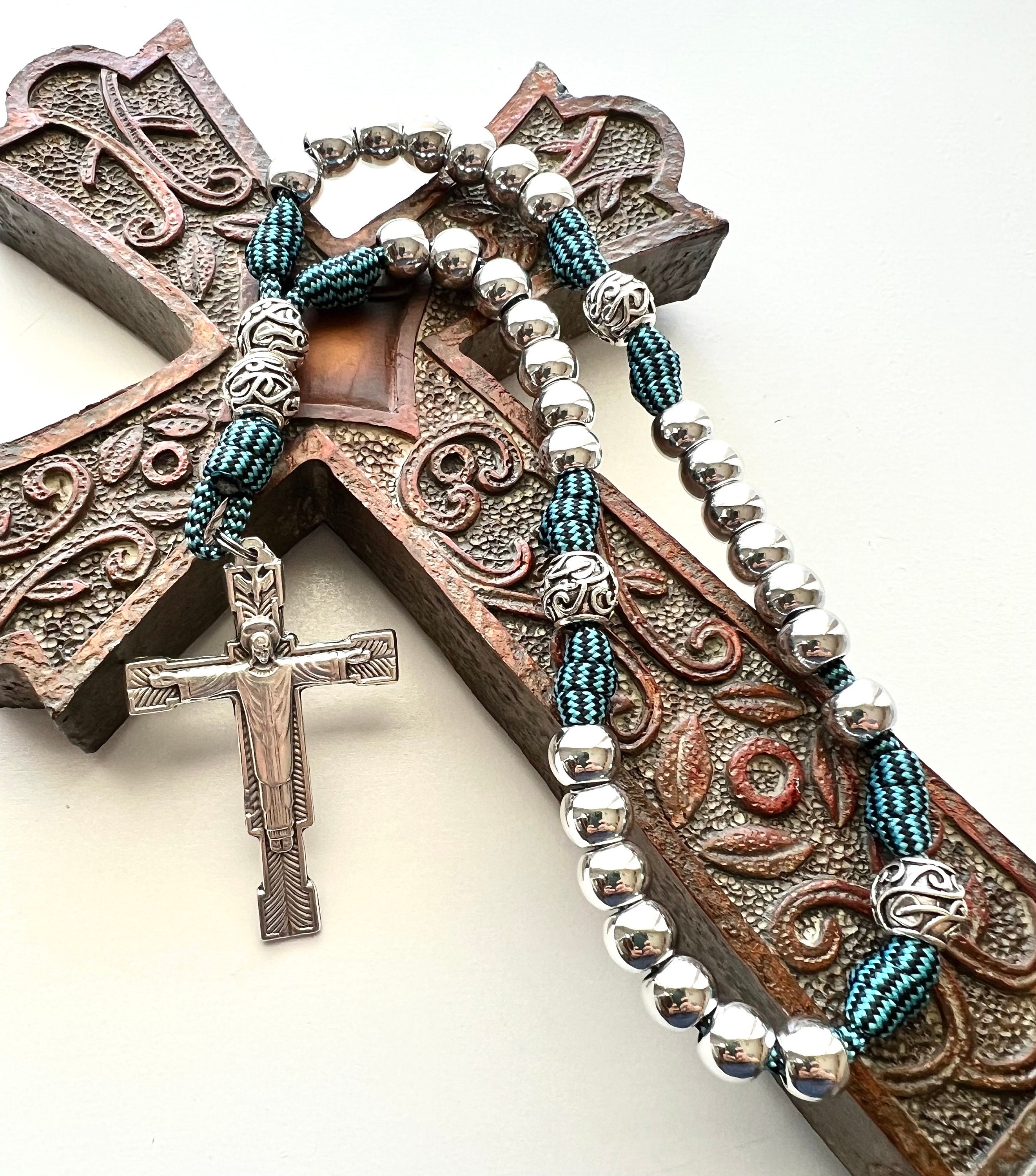 Christ the Redeemer Platinum Anglican Rosary With 10mm CCB Plastic