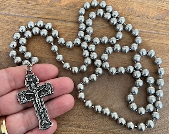 All Stainless Steel Ball Chain Prayer Beads with Beautiful Solid Stainless Steel Orthodox Crucifix. Large 8mm Beads 100 Count.