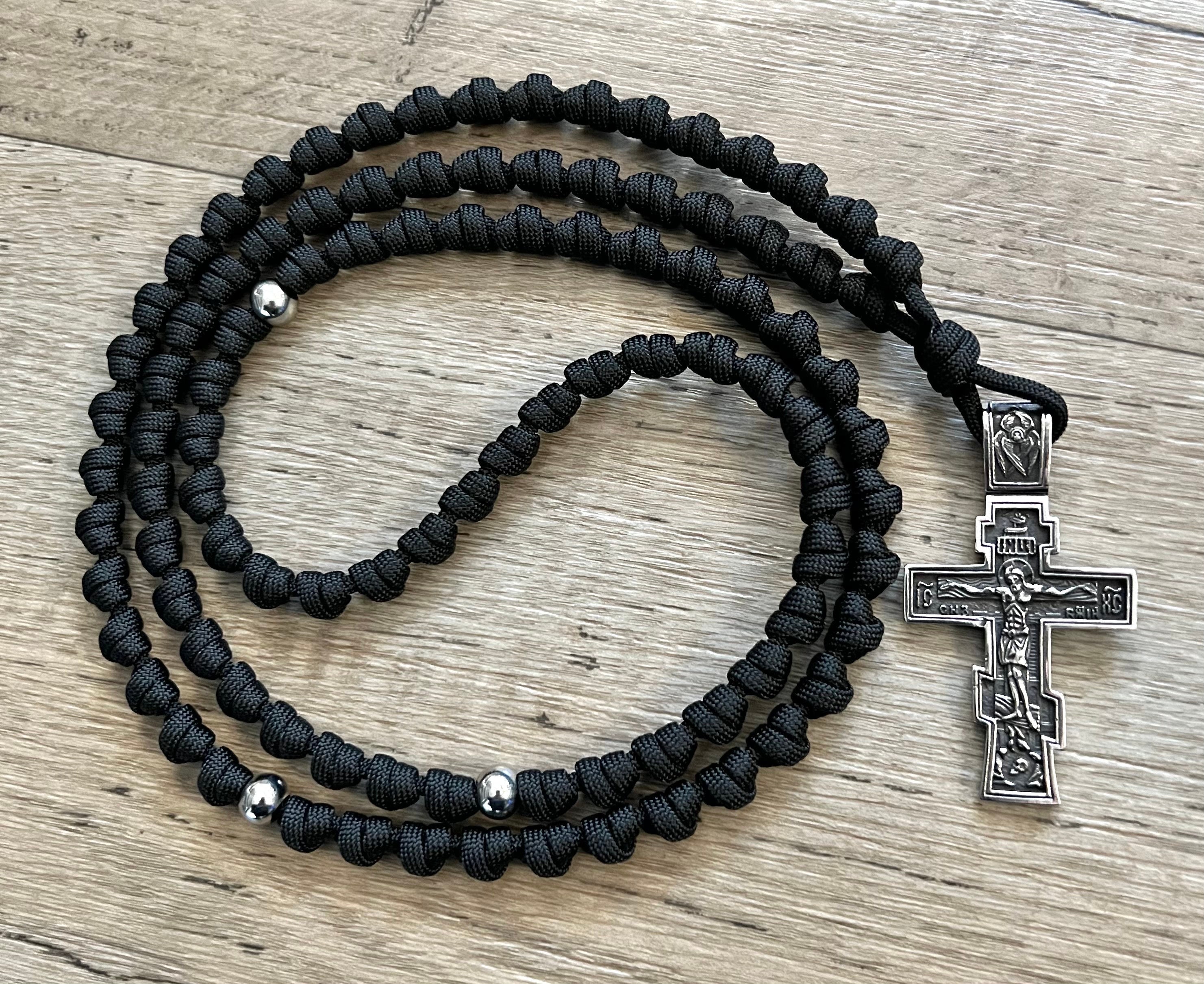 Large Black Eastern Orthodox Prayer Rope Chotki 100 Barrel Knots