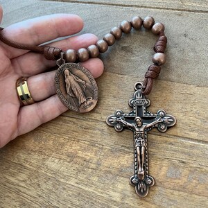 Copper Finish Miraculous Mary One Decade Catholic Rosary. Metal 10mm Beads. Brown #550 Paracord. image 8