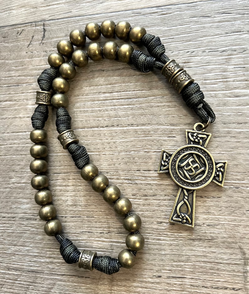 All Metal Bronze Finish Anglican Rosary. Double Sided Celtic Cross. 10mm Metal Beads. Metal Cruciform Beads. #550 Paracord image 8