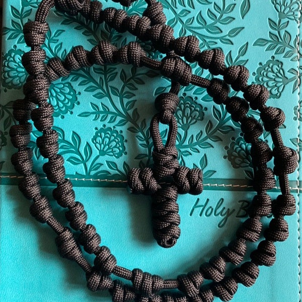 Solid Black Knotted Catholic Rosary Rope for the Simpleton. All #550 Paracord