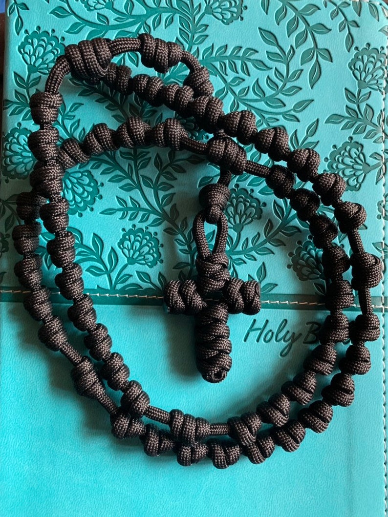 Solid Black Knotted Catholic Rosary Rope for the Simpleton. All 550 Paracord image 1