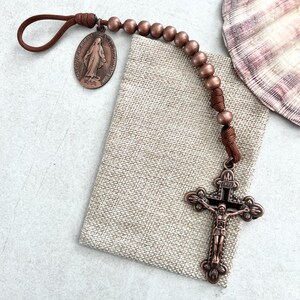 Copper Finish Miraculous Mary One Decade Catholic Rosary. Metal 10mm Beads. Brown #550 Paracord. image 4