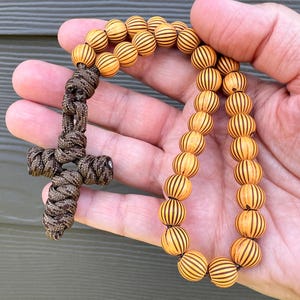 Prayer Rope 33 Count Imitation Wood/Acrylic Beads. Digital Brown #550 Paracord.
