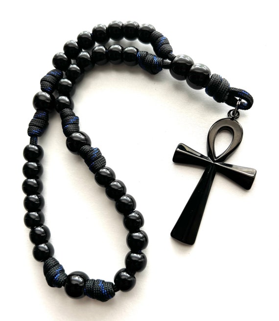Stainless Steel Cross Ankh Egyptian Anglican Rosary. Black
