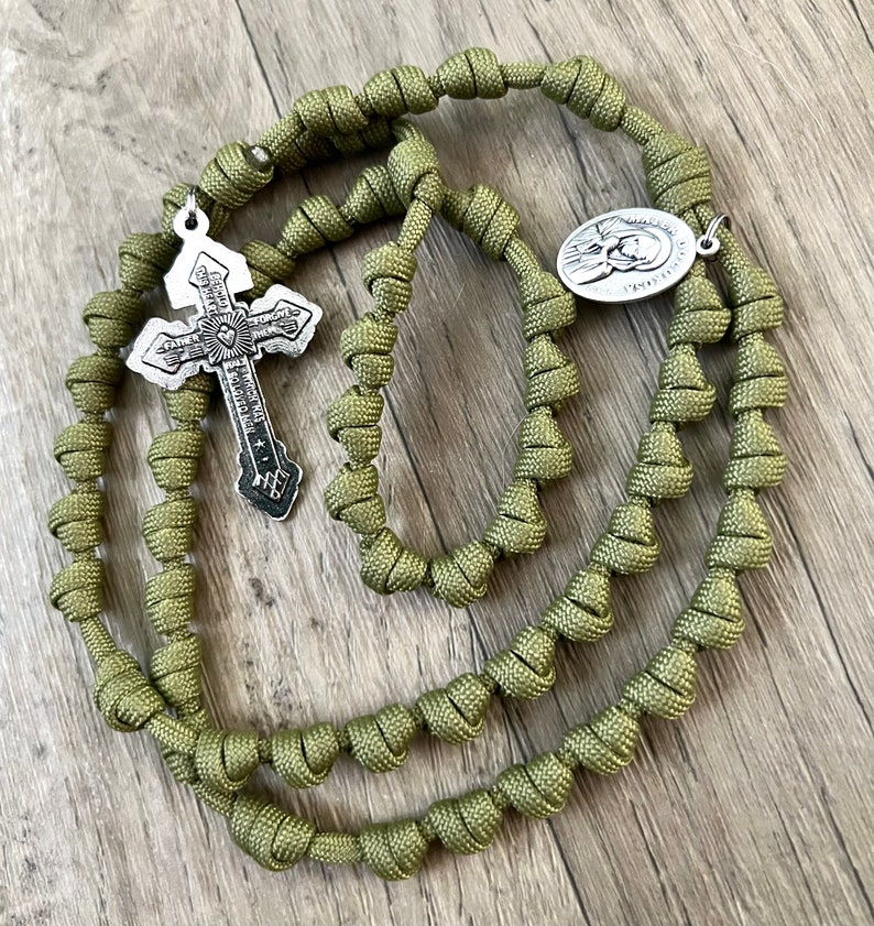 Moss Knotted Catholic Rosary Rope With Silver Pardon Crucifix. Choice ...