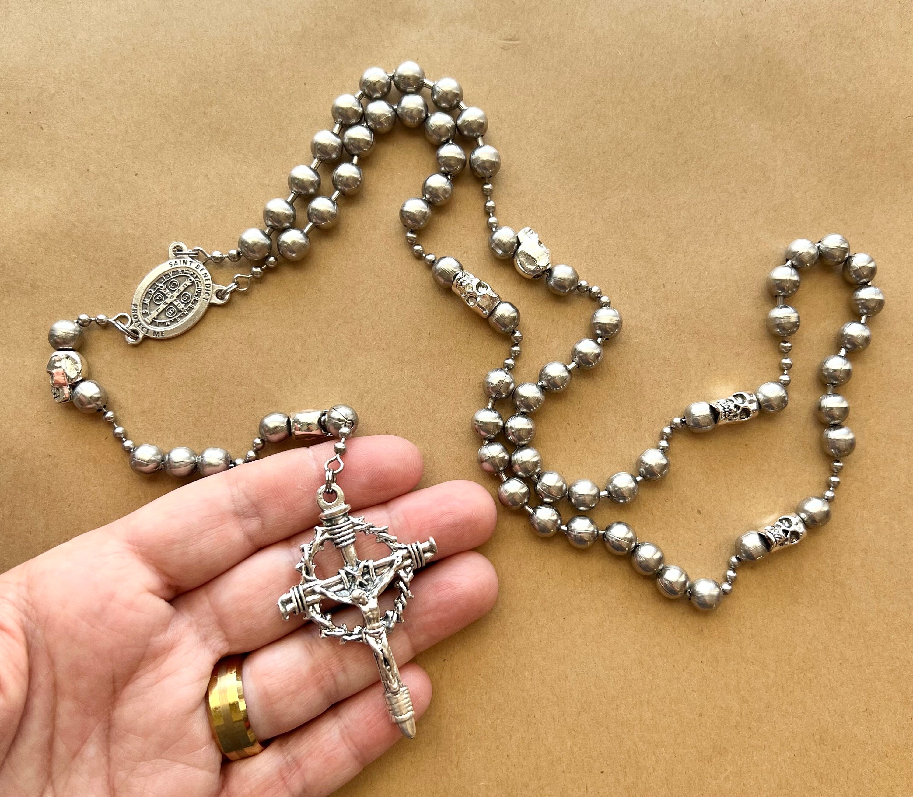 Memento Mori Catholic Rosary. Stainless Steel and Metal