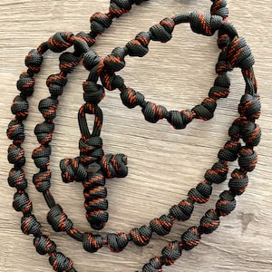 Black w/Red Lines Knotted Catholic Rosary Rope for the Minimalist. All #550 Paracord.