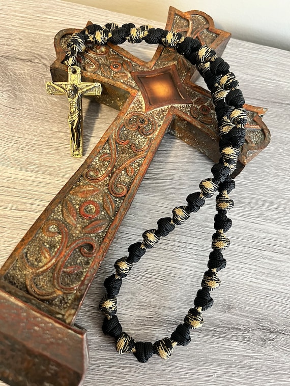 Collier Paracorde 550 Avec Crucifix – Noir, Fait Main, 45 Cm – Neuf Sans Boîte