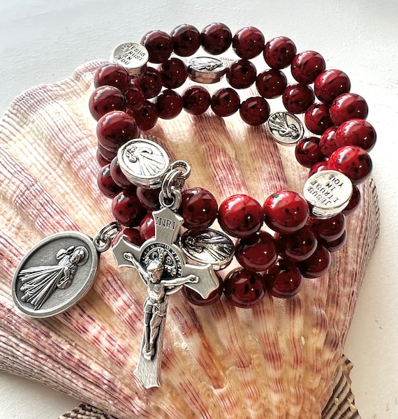 Rosario Madonna Misericordia Divina Vetro Rosso 6 Mm | Vendita Online Su - Foto 5