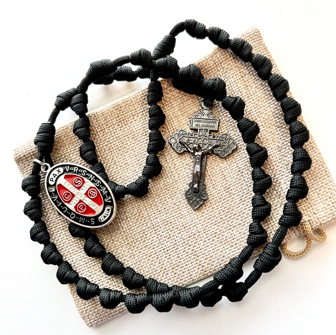 Black Knotted Catholic Rosary Rope With Gunmetal Pardon Crucifix. Large ...