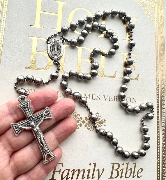 Stainless Steel 8mm Beads, Ball Chain Catholic Rosary With Chi-rho 