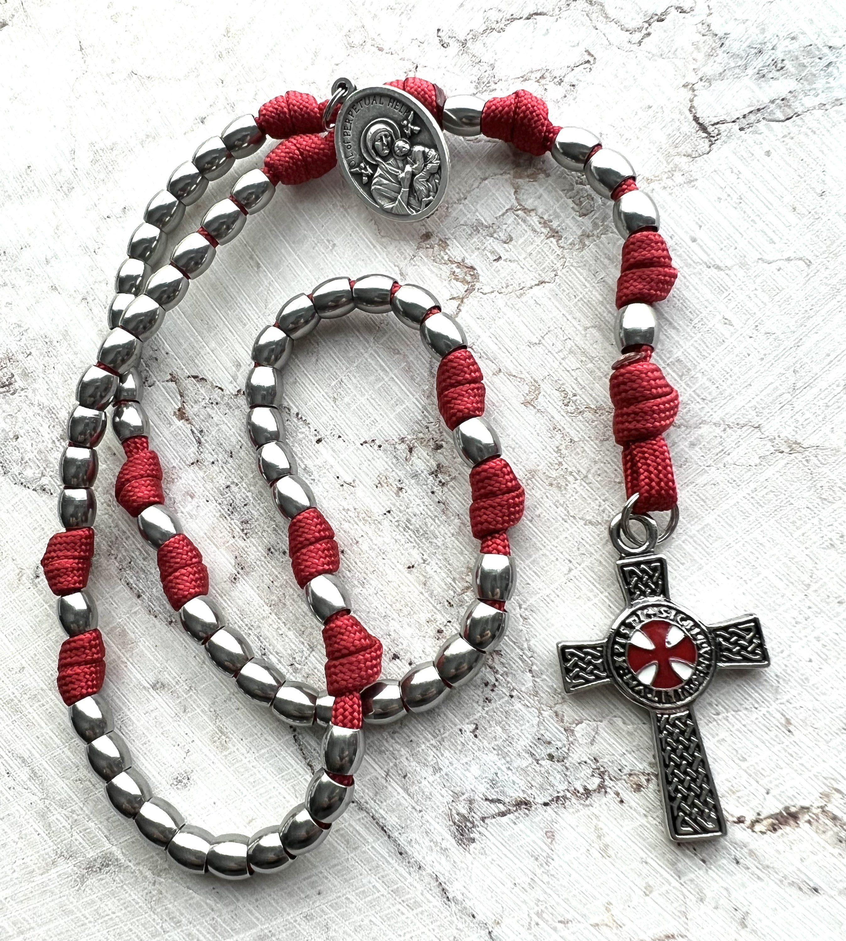 Mcvan R616DF 6 mm Crystal Cross Rosary Set - Dark Red