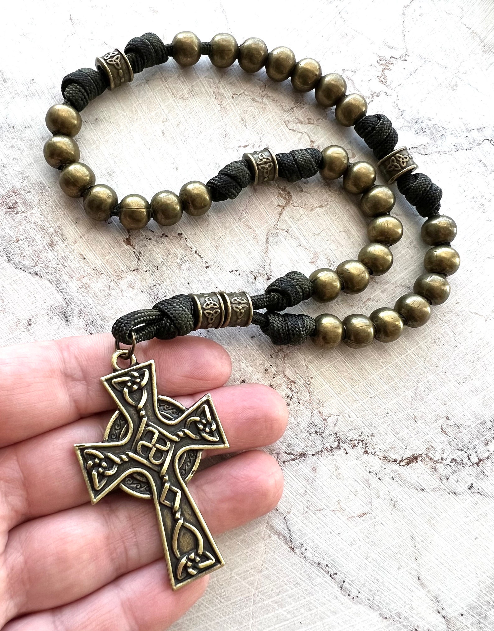 All Metal Bronze Finish Anglican Rosary. Double Sided Celtic Cross ...