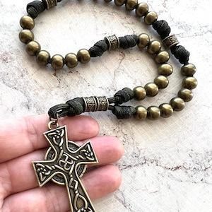 All Metal Bronze Finish Anglican Rosary. Double Sided Celtic Cross. 10mm Metal Beads. Metal Cruciform Beads. #550 Paracord image 4