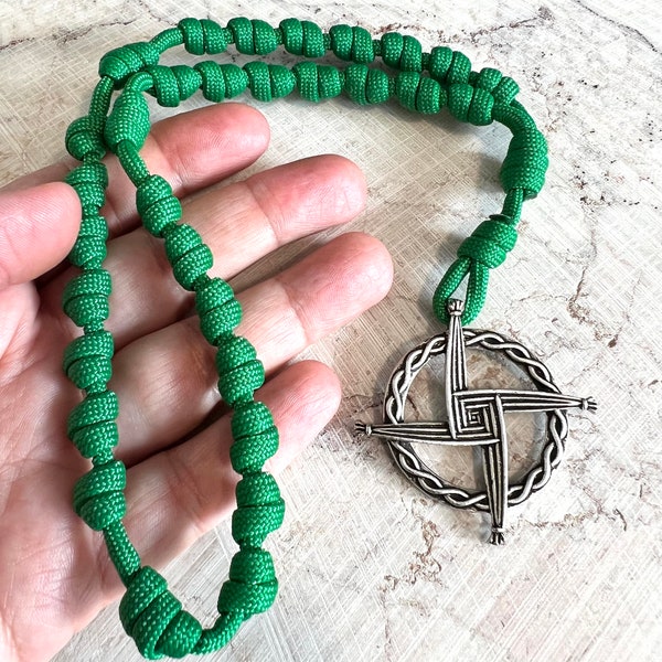 Saint Brigid’s Cross Anglican Knotted Rosary Rope with Green #550 Paracord.