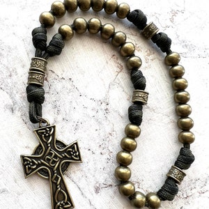All Metal Bronze Finish Anglican Rosary. Double Sided Celtic Cross. 10mm Metal Beads. Metal Cruciform Beads. #550 Paracord image 7