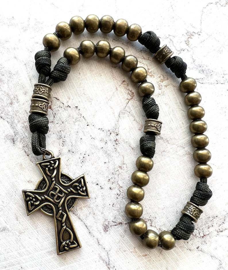 All Metal Bronze Finish Anglican Rosary. Double Sided Celtic Cross. 10mm Metal Beads. Metal Cruciform Beads. #550 Paracord image 7