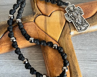 Detailed St. Michael Chaplet Rosary Rope w/Metal Our Father Beads. Large Heavy Metal St. Michael Cross. #550 Paracord