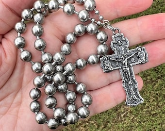 All Stainless Steel Ball Chain Prayer Beads with Beautiful Solid Stainless Steel Orthodox Crucifix. Large 8mm Beads 50 Count.