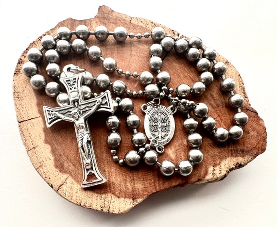 Faxianther Chapelet Catholique Homme Collier Croix Chrétienne Chapelet Pendentif Croix Crucifix avec Chaîne de 70 cm de Long
