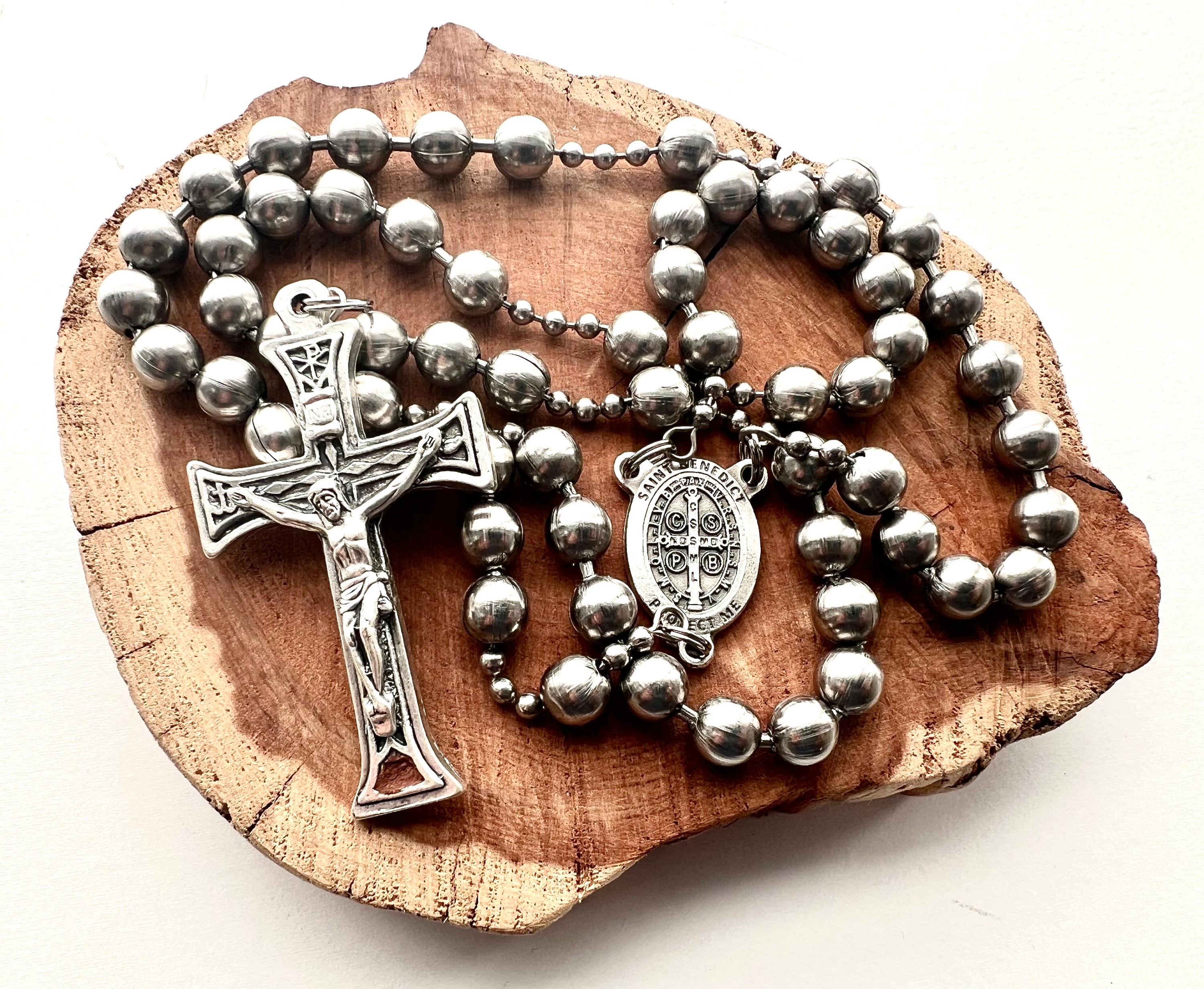 Stainless Steel 8mm Beads, Ball Chain Catholic Rosary With Chi-rho 