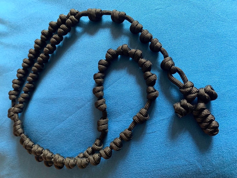 Solid Black Knotted Catholic Rosary Rope for the Simpleton. All 550 Paracord image 4