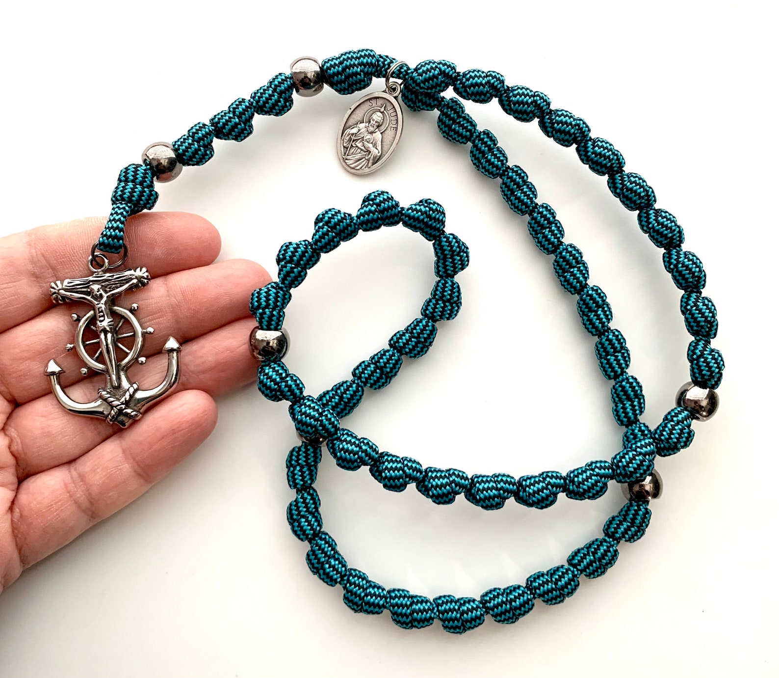 Stainless Steel Anchor Crucifix Catholic Rosary Rope W/metal Etsy