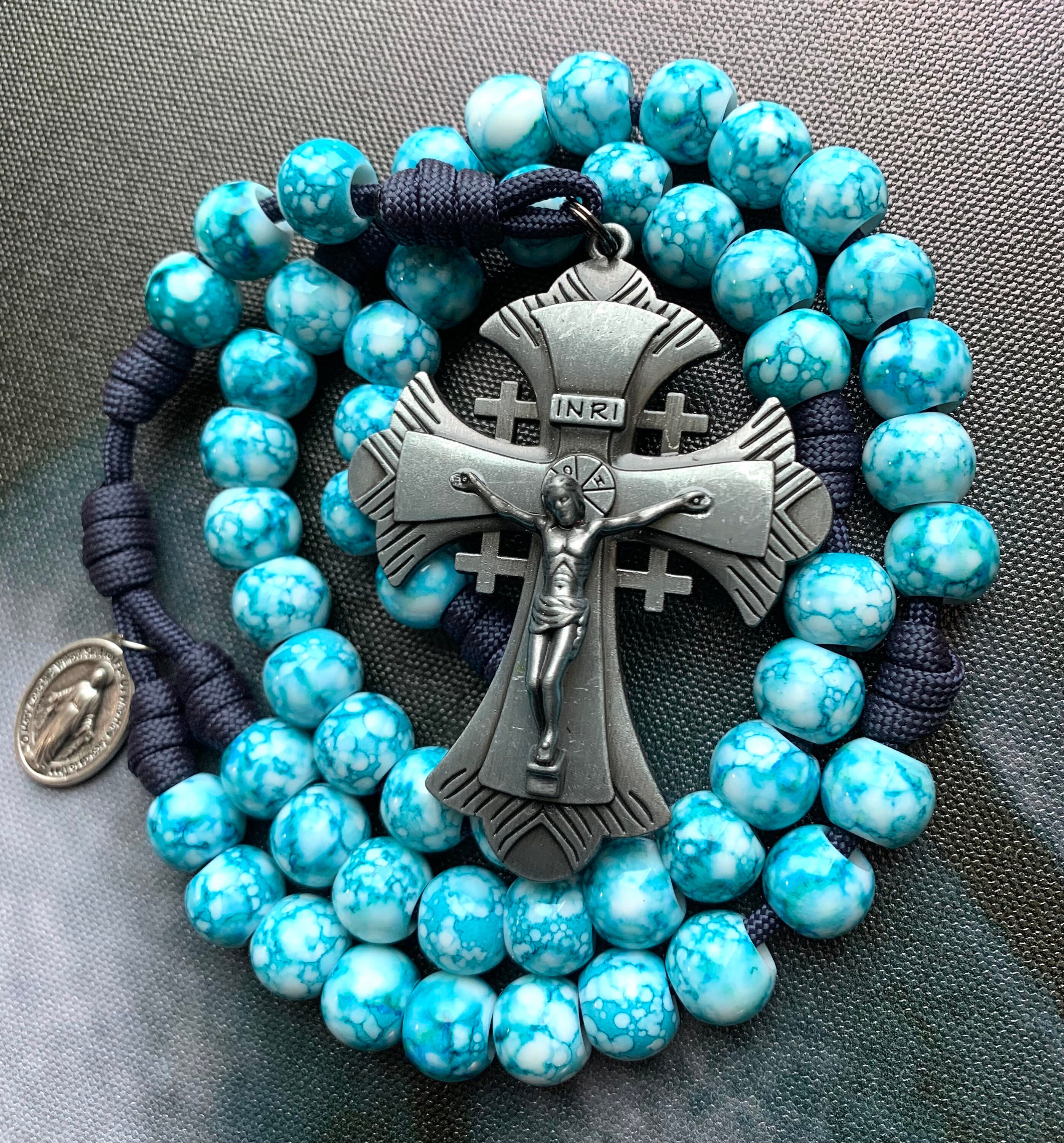 Rosary Marble Design Beads, Jerusalem Cross, Soil & Crucifix