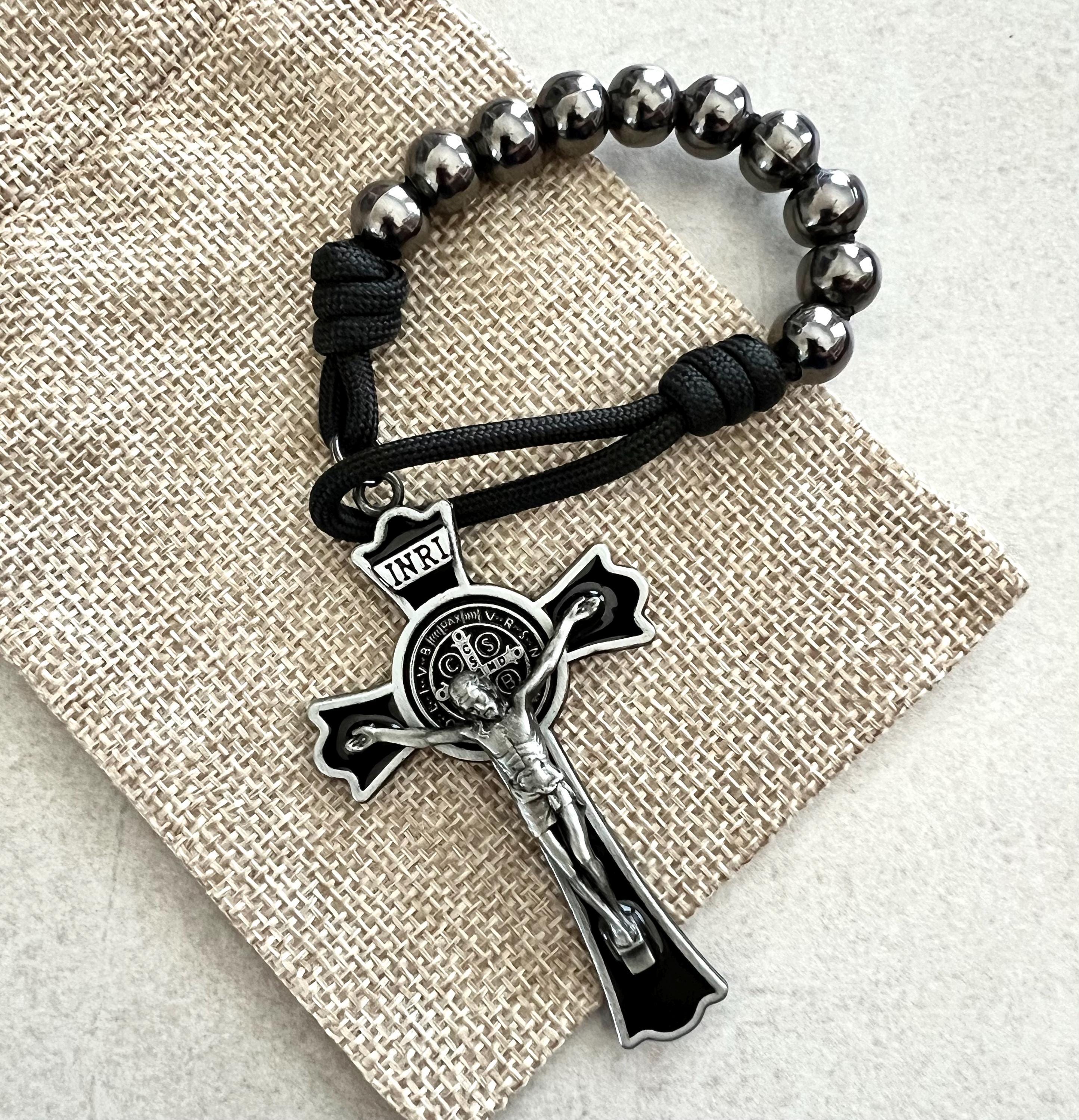 Saint Benedict Gunmetal Finish One Decade Catholic Rosary. Metal