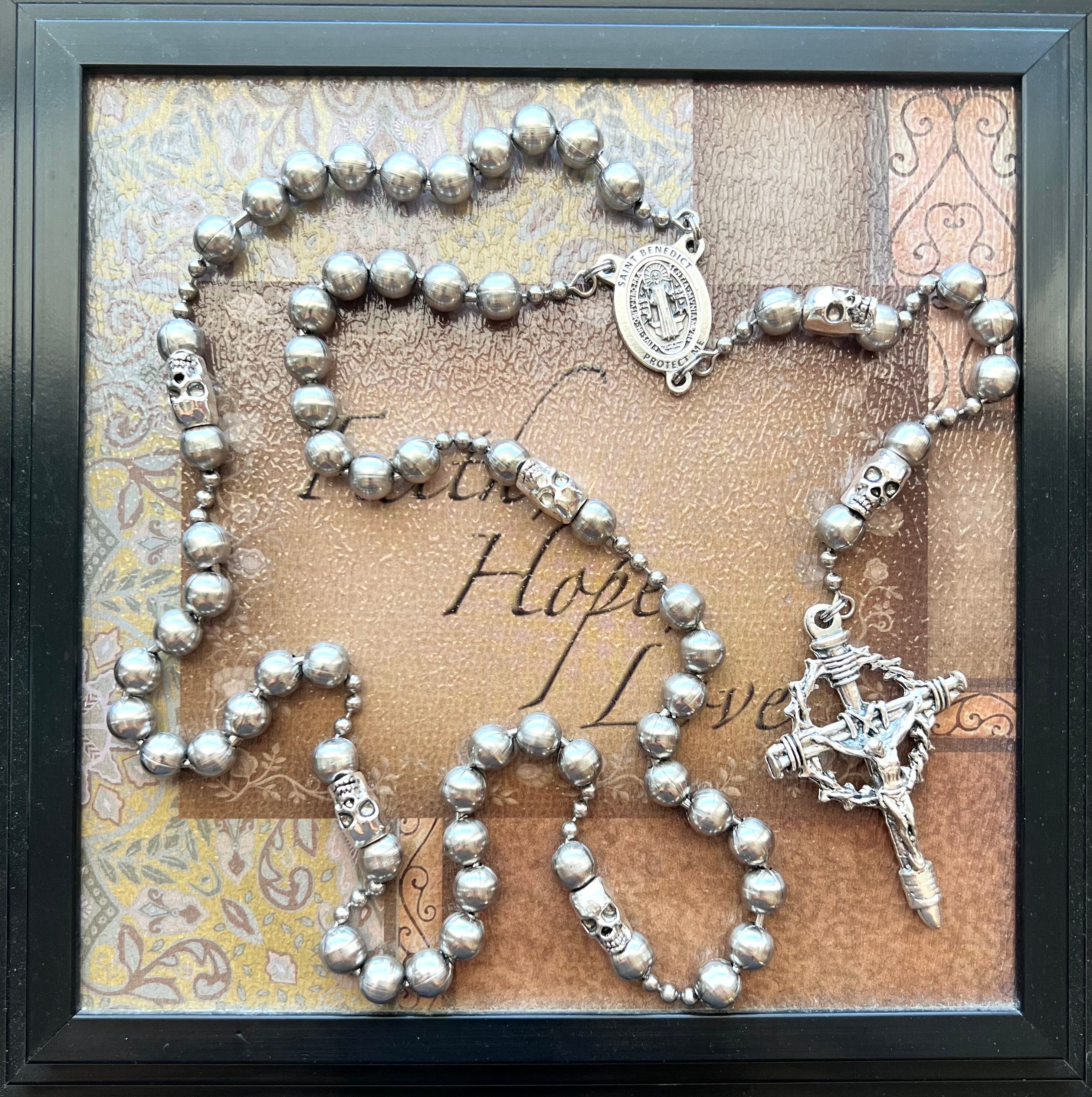 Memento Mori Catholic Rosary. Stainless Steel and Metal Alloy