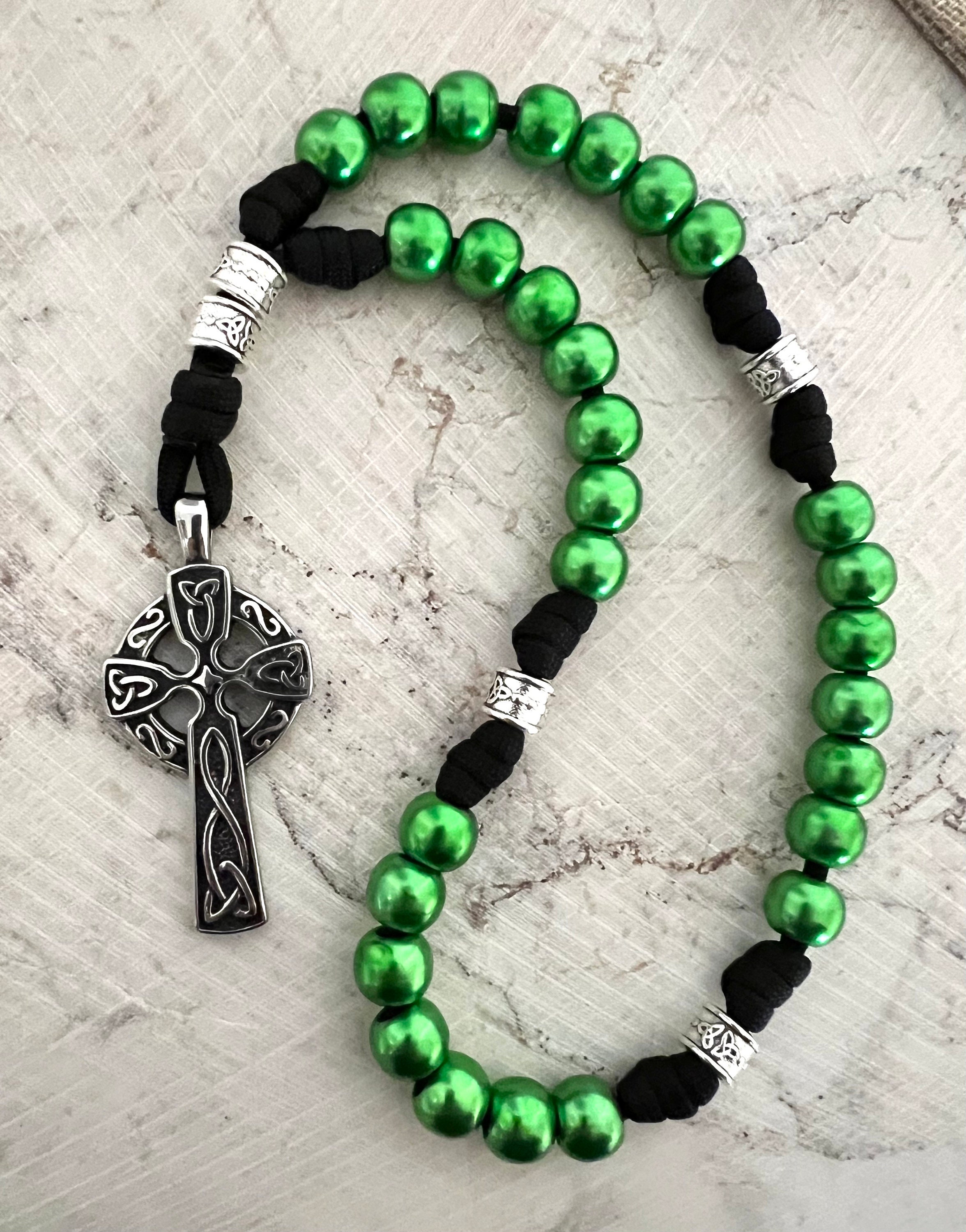 Pearl Green Celtic Anglican Rosary W/stainless Steel Cross. 12mm ABS ...
