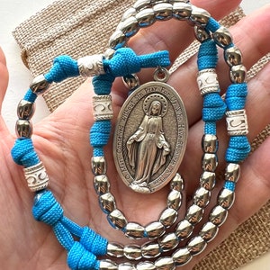 Miniature Miraculous Medal 15” Catholic Rosary w/Stainless Steel 6mm Barrel Beads. #550 Paracord